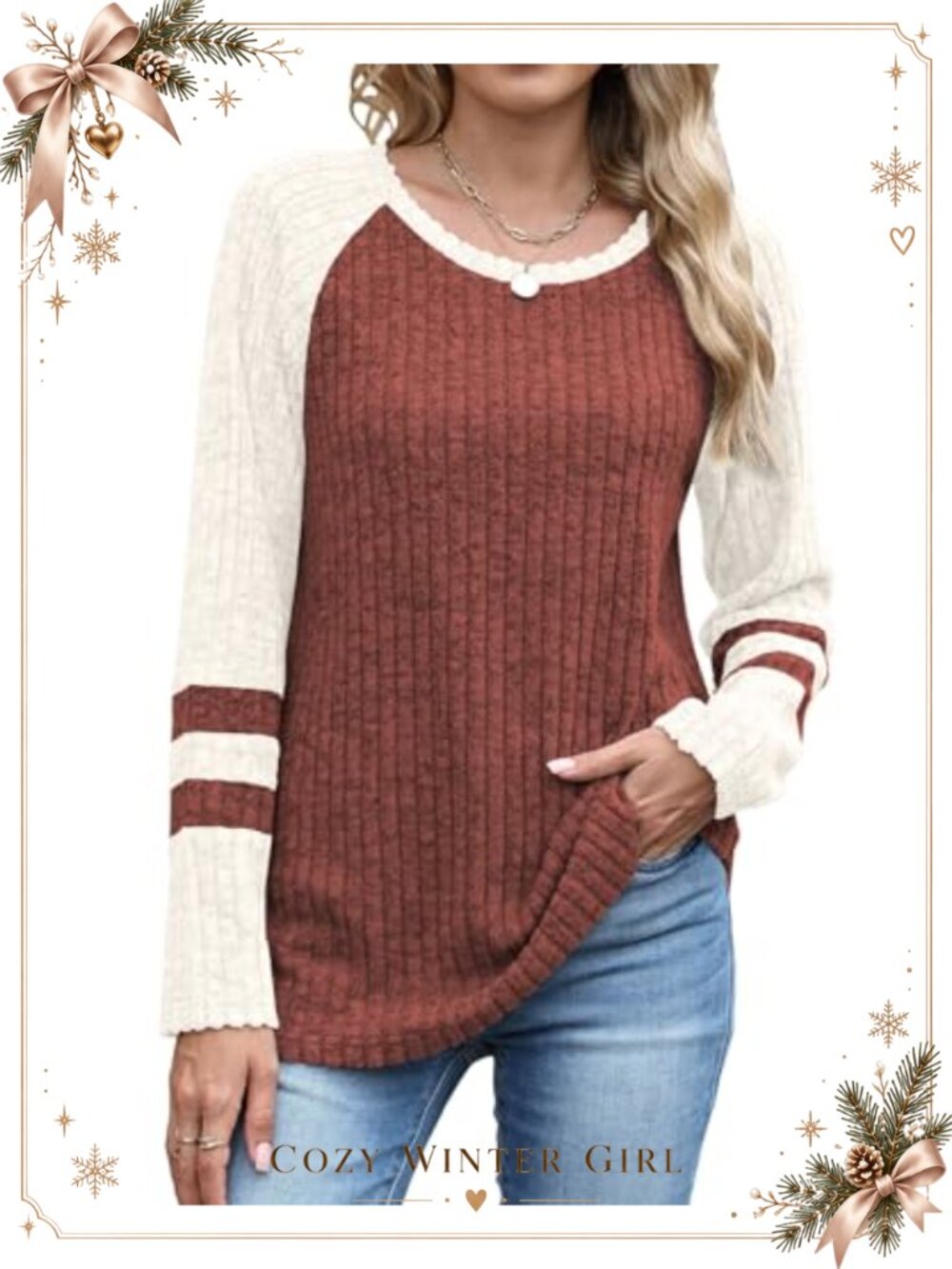 Women's Color Block Long Sleeve Crewneck Tunic Sweatshirt Casual Fall Sweater